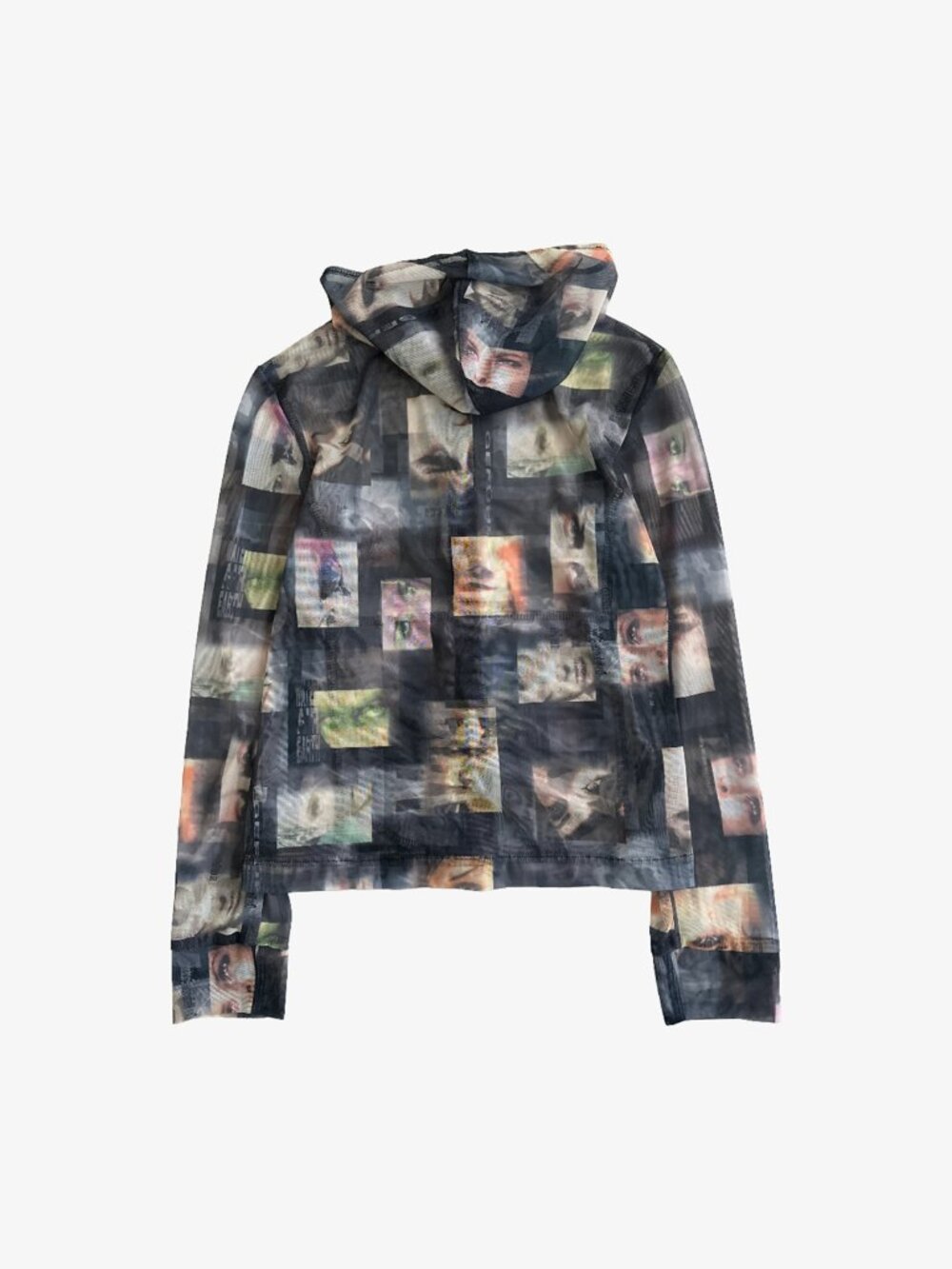 Vintage Y2K Nylon Blend Graphic Face Print Mesh Zip-Up Hoodie - Picture 2 of 9
